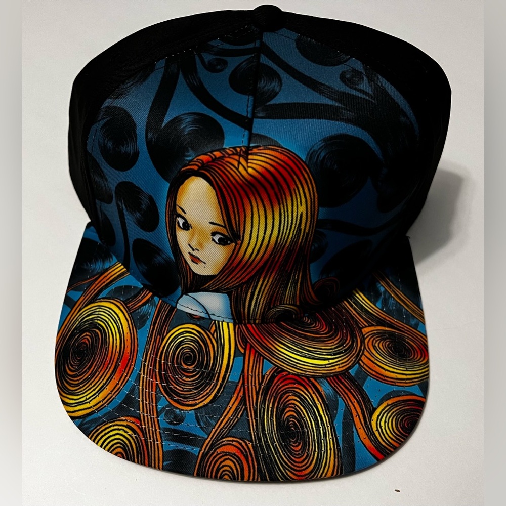 NWT UZUMAKI Junji Ito Hat Black With Graphic Print And Embroidery